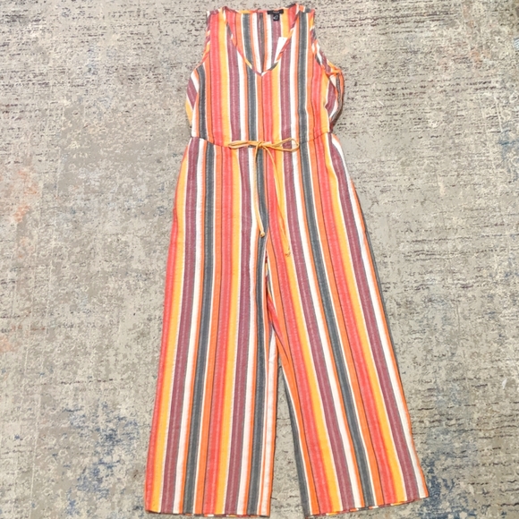 DREW Pants - Drew Anthropologie Linen rainbow striped vneck jumpsuit NWT